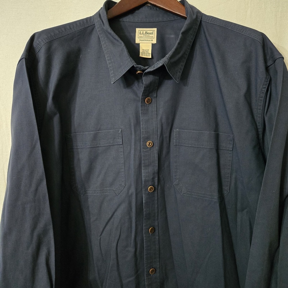 LL Bean Mens‎ 2XLT Traditional Fit Long Sleeve Dark Blue Button Shirt 99% Cotton